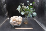 Glass Bowl W/ Decorative Orbs & Glass Vase W/ Greenery