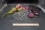 Bath & Body Works Pink Flower Candle Holders, Pink Ball, Pink Flowers & Metal Pieces