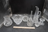 Glass Bowls, Pitcher, Bud Vase, Creamers, Candle Holder
