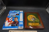 Green Bay Packers Wooden Plaque Clock & Michael Phelps Cereal Box