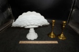 Brass Candlesticks & Decorative Grape Dish