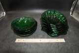 Green Glass Shell Dishes & Green Glass Shallow Bowls