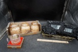 Gold Wire Baskets, 3 Glass Bow Containers, Glass Face Cream Container W/ Wand & Black Framed Mirrors