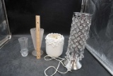Decorative White Jeweled Lamp (Works), 3 Vases, Sugar Sack & 3 Ornaments