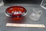 Red Glass Bowl & Glass Creamer