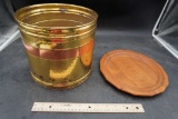 Brass & Copper Bucket W/ Wooden Lid