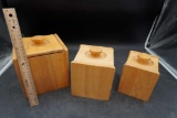 3 - Wooden Canisters (Crack On Inside Of One)