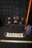 Metal Leaf Coat Hanger, Faith Sign & Purple Fruit Decor