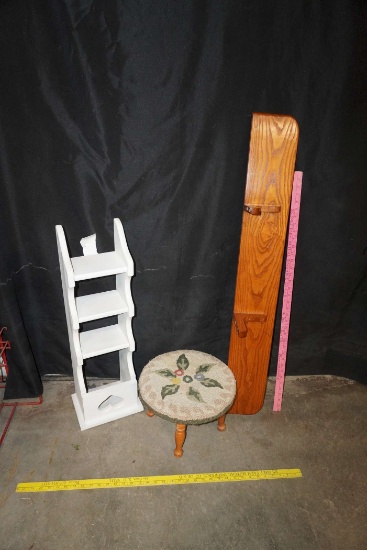 White Wooden Shelf, Ottoman & Wooden Shelf