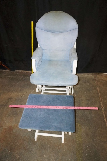 Blue & White Rocking Chair W/ Ottoman