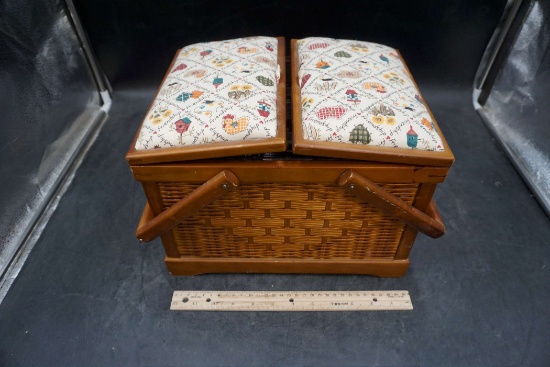 Friendship Sewing Basket W/ Thread, Rotary Cutter & Other Sewing Supplies