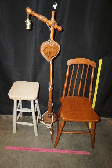 Wooden Chair & Stool, Wooden Floor Lamp