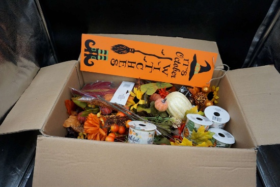 Halloween Sign, Fall Sprays, Ribbon & Decorations