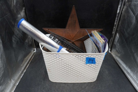 White Basket W/ Star Wall Pocket, Shelves, Stickers & Sun Shade