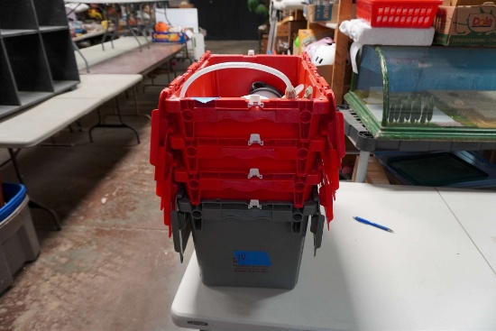 4 Plastic Bins & Sprayer