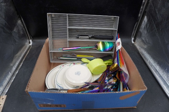 Silverware Organizer, Lenox Dishes, Utensils, Potato Peeler, Measuring Cups & Reusable Bags