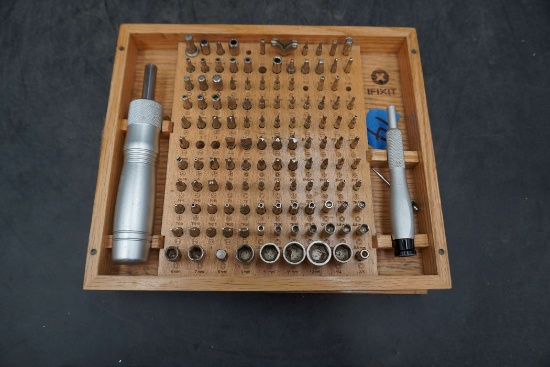 Ifixit Wooden Box W/ Screwdriver & Various Bits