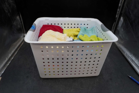 White Laundry Basket W/ Towels