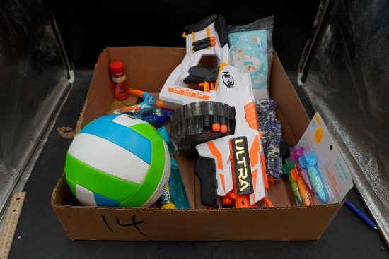 Volleyball, Nerf Gun, Water Torpedos, Bubbles, Sunglasses, Slingshot & Swim Ring Toss