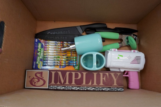 Push-A-Point Pencils, Simplify Sign, Kitchen Knives, Can Opener & Bathroom Soap W/ Toothbrush Holder