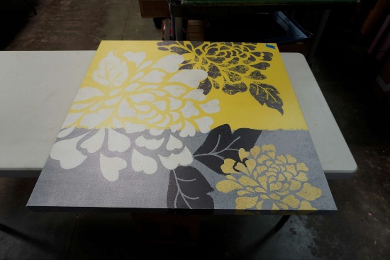 Large Yellow & Grey Floral Art Picture