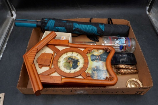 Umbrella, Lab Cuckoo Clock, Bud Light Glass, Ron Weasley Figurine