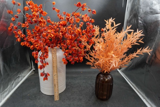 2 - Vases W/ Orange Sprays
