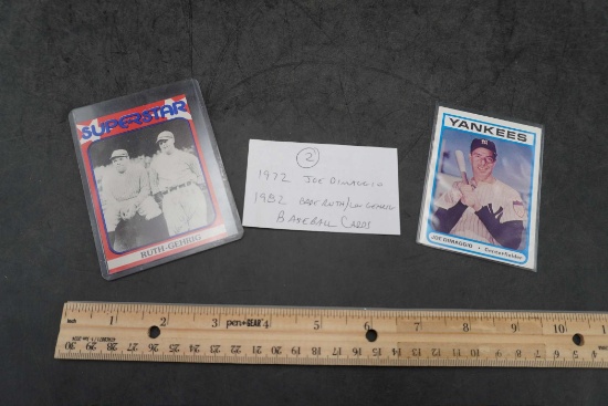 2 Cards - 1972 Joe Dimaggio & 1982 Babe Ruth/Lou Gehrig Baseball Cards