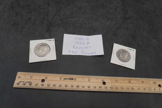 2 Kennedy Half Dollars - 1980 D & 1983 P