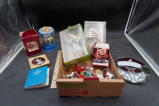 Stained Santa Glass, Ornaments, Cinnamon Votives & Tree Napkin Rings