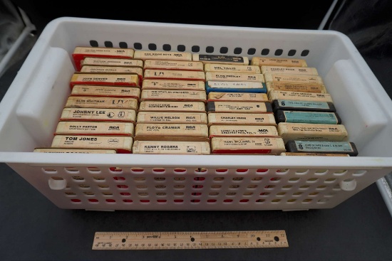White Plastic Bin W/ Assorted 8 Tracks