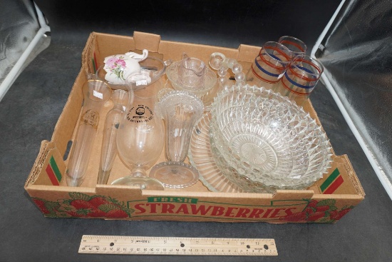 Glass Bowls, Platter, Creamers, Bud Vases, Vases, Candlesticks & Glasses