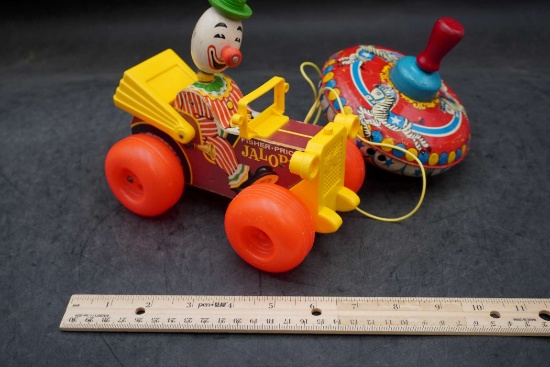 Fisher-Price Jalopy Pull-Behind Toy & Tin Spinning Top