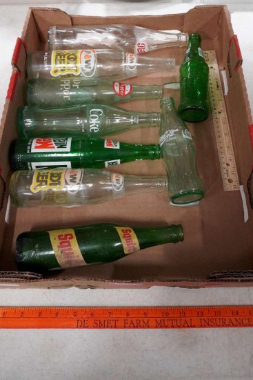 Glass Soda Bottles - Squirt, A&W, Mountain Dew, Coke & Dr. Pepper