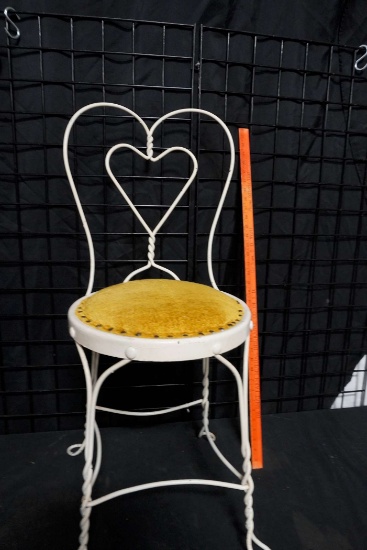 Metal Ice Cream Parlor Chair W/ Yellow Seat Cushion