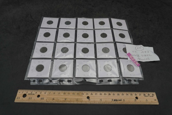 20 - U.S. 1943 W.W.I.I. Steel Pennies