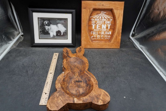 Wooden Rabbit Bowl, Picture Frame & Circus Picture
