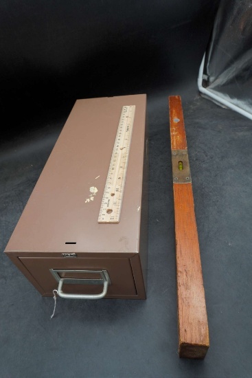 Metal File/Card Organizer & Wooden Level