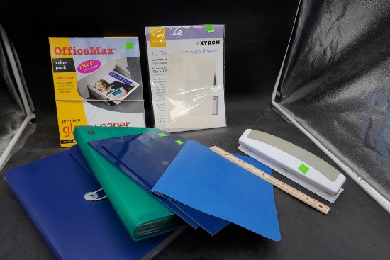 Glossy Paper, Laminate Sheets, Plastic Organizers, Folders & 3 Hole Punch
