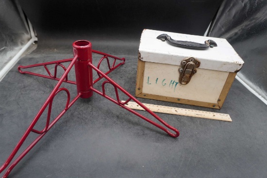 Red Tree Stand & Metal Lock Box