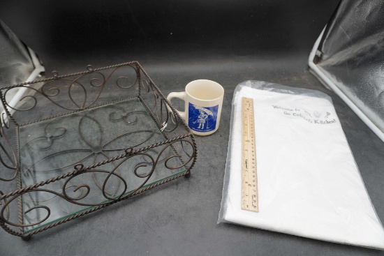 Morton Salt Mug, Metal Caddy & Colonel'S Kitchen Linen