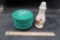 Green Colored Bowls & Salt Shaker