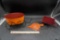 Orange Metal Cart, Red Metal Wheelbarrow & Wall Hanging Decorative Bellow