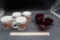 4 Rabbit Mugs & 4 Ruby Glass Cups