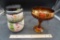 Snowman Canister & Amber Glass Goblet