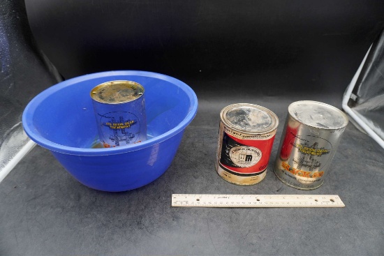 Blue Mixing Bowl W/ Slick 50 Cans & Oil