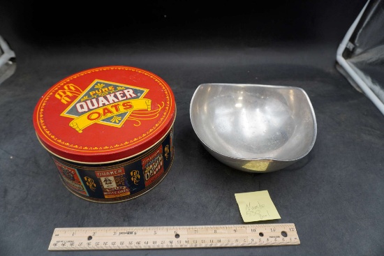Nambe 530 Bowl & Quaker Oats Tin Container