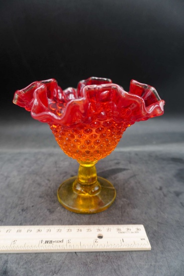 Red/Orange/Yellow Hobnail Ruffled Compote