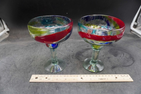 2 - Colorful Swirl Margarita Glasses