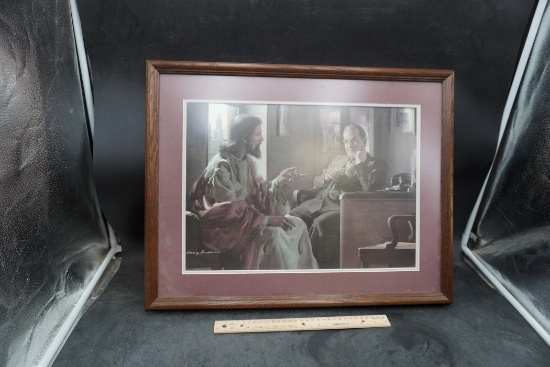 Framed Jesus Sitting W/ Guy Picture